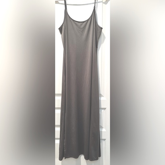 H Halston Strappy Dove Gray Cami Slip Dress w Double Front Slits - Picture 6 of 7